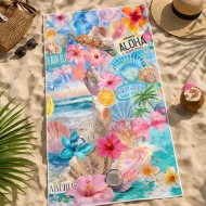 Стилна плажна хавлиена кърпа с дигитален принт Акварел Aloha