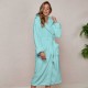 Луксозен дамски халат за баня с джобове и качулка цвят Перлено синьо