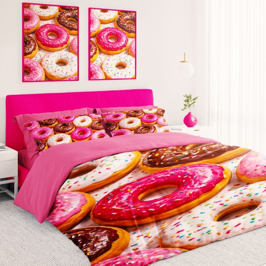 Луксозно Българско спално бельо с 3D реалистичен флорален принт Donuts