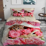 Спално бельо Котенце и рози 3D 6980